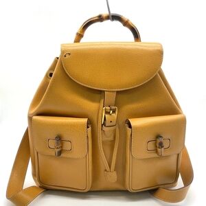 Vintage Gucci Bamboo Handle Leather 003.2058.0016 Camel Brown Backpack authentic